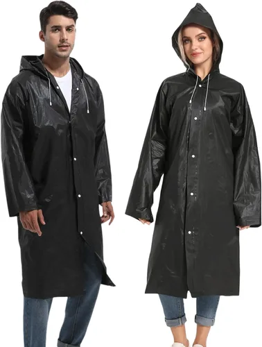 Vista 23 de 2 piezas de ponchos de lluvia reutilizables para adultos, abrigos de lluvia para adultos, chaquetas de lluvia, impermeables para hombres y mujeres
