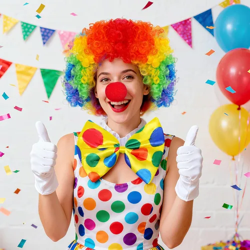 Vista 6 de Disfraz de payaso, peluca de arco iris, guantes de nariz roja con pajarita