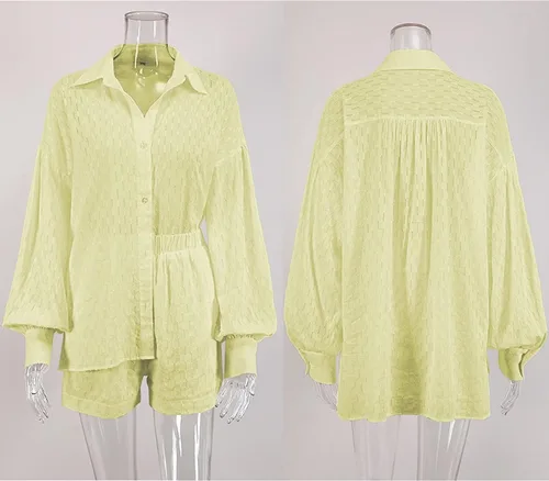 Vista 5 de Fixmatti 2 Piece Outfits Long Sleeve Button Down Shirt and Shorts Sweatsuit Lounge Sets