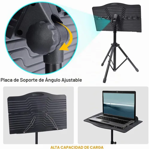 Vista 6 de Klvied Atril Plegable Portátil para Partituras con Colgador de Violín, Negro