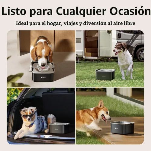Vista 7 de DownyPaws Tazón de agua antiderrames para perros, 101 oz/3 L, tapón de babeo de acero inoxidable, cuenco de agua para perros de beber lentamente