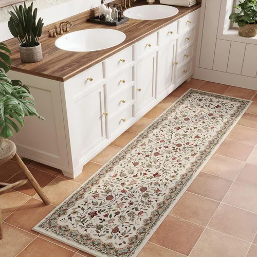 Vista 4 de Rugcomf Alfombra vintage de cachemira de 2 pies 7 x 8 pies, lavable a máquina, antideslizante, alfombra floral de pelo bajo para cocina, lavandería