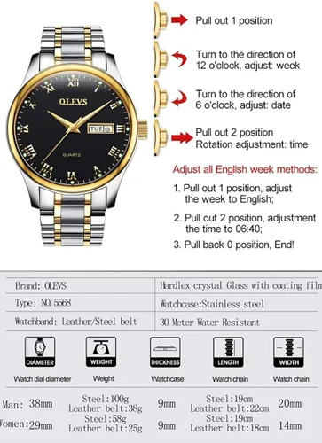 Vista 4 de OLEVS Reloj de pulsera analógico impermeable y económico de cuarzo para hombre reloj de calendario clásico