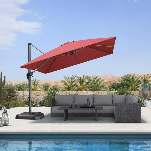 Vista 43 de PURPLE LEAF Sombrilla de patio de 8 pies para exteriores, sombrilla voladiza cuadrada de aluminio con rotación de 360 grados para jardín, terraza