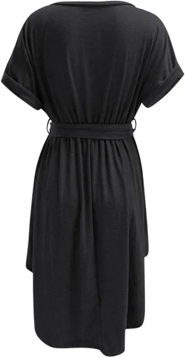 Vista 3 de Minivestidos para mujer, 2024, primavera, verano, casual, cómodo, cuello redondo, manga corta, vestido de playa liso básico de moda