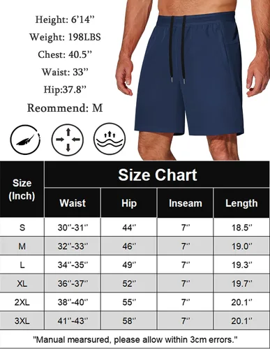 Vista 6 de COOFANDY Pantalones cortos de entrenamiento para hombre de 7 pulgadas, paquete de 2 pantalones cortos de entrenamiento ajustados de secado rápido