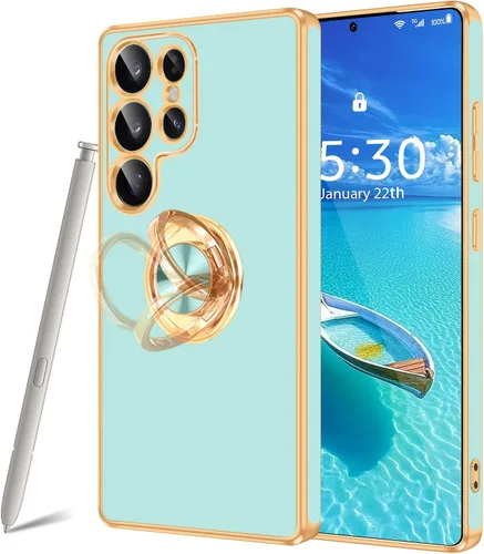 Vista 13 de Fingic Compatible con Samsung Galaxy S22 Funda con Soporte de Anillo, [Soporte de Anillo Giratorio 360° Magnético con Kickstand][Borde Dorado
