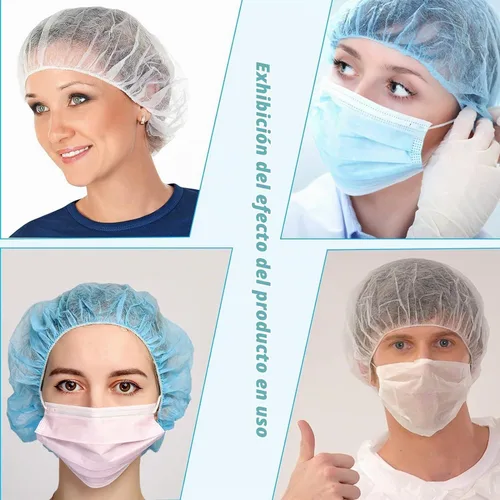 Vista 6 de Gorras desechables Bouffant 100 unidades, red de pelo de 24 pulgadas, tapa elástica para el polvo para servicio de alimentos, salón, spa, cubierta