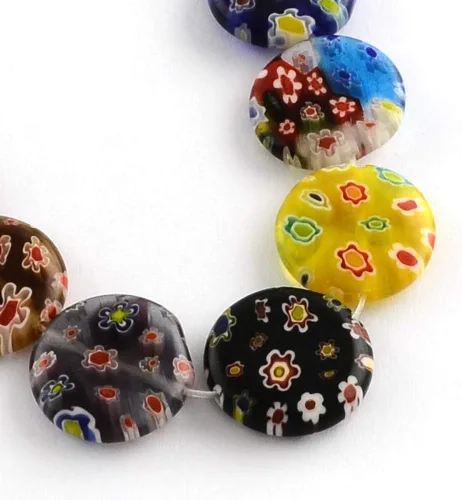 Vista 9 de Craftdady Cuentas de vidrio facetadas de arena dorada de 0.47 pulgadas Millefiori, cuentas sueltas redondas con agujero de 0.039 in para fabricación
