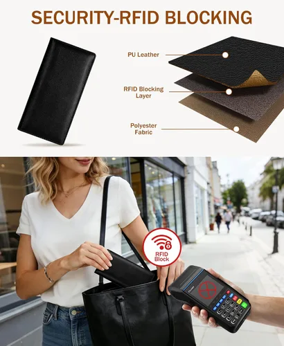 Vista 4 de Immaturus Cartera de Mujeres, Carteras de Tarjetas delgadas con bloqueo RFID, Organizador de Tarjeta de Crédito de Cuero PU doble con cremallera