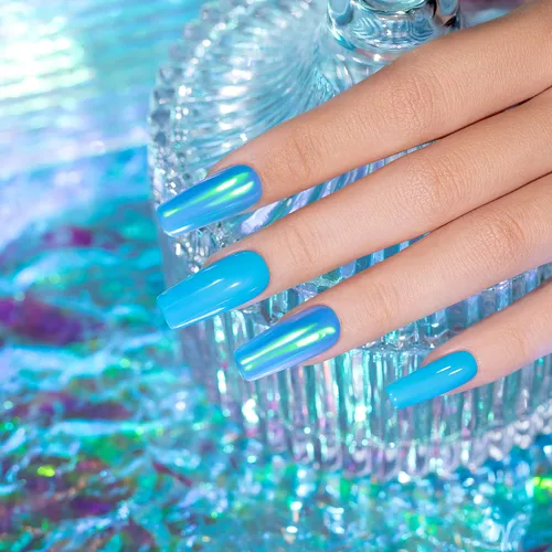 Vista 3 de RARJSM Aurora - Esmalte de uñas cromado, polvo de uñas camaleón, líquido metálico, efecto espejo rosa, verde, iridiscente, cromado, para esmalte