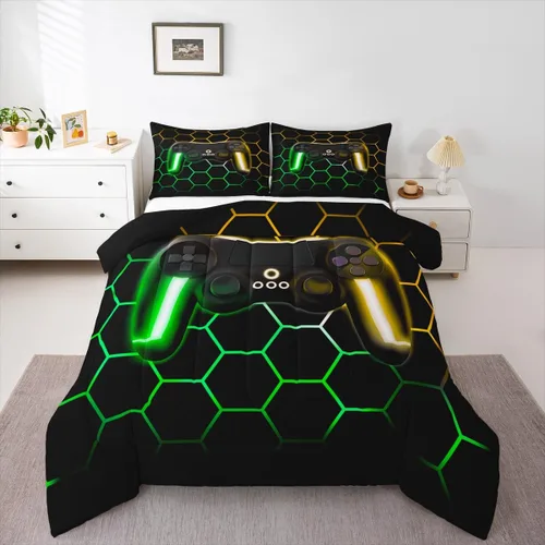 Vista 27 de Edredón de videojuegos para niños y adolescentes, juego de ropa de cama individual, juego de edredón para niños y jugadores, decoración del hogar