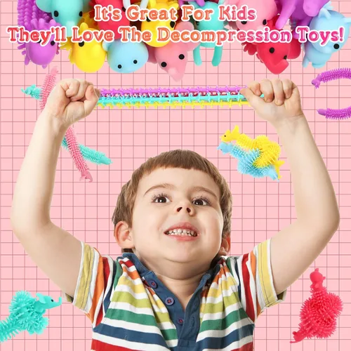 Vista 6 de Chivao Paquete de 50 Juguetes Fidget de Cuerda Elástica a Granel Juguetes Sensoriales de Animales para Niños y Adultos Gusanos Fidget Coloridos