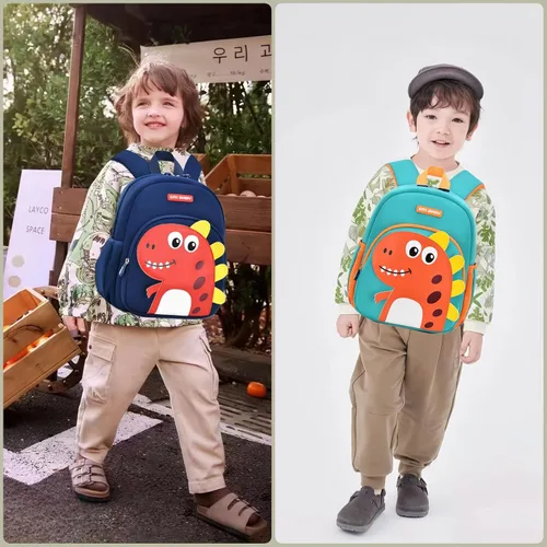 Vista 2 de Bansusu Mochila infantil antipérdida de dinosaurio para niños preescolares con correa de seguridad, mochila pequeña ligera para niños, bolsa