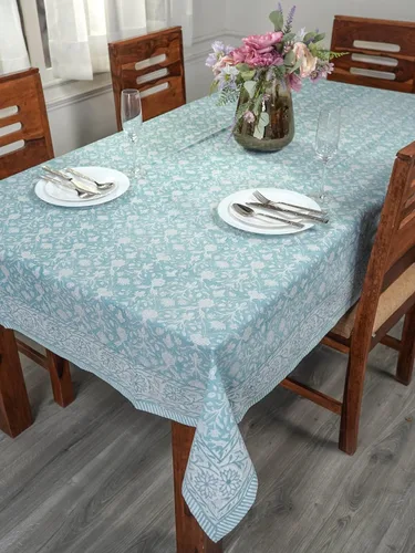 Vista 72 de Ridhi Mantel rectangular con estampado de bloque de mano verde espárragos Espárragos Verde Gadd