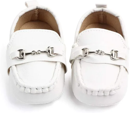 Vista 3 de QIETION Mocasines para bebés y niñas, bonitos zapatos de cuna para recién nacidos, tenis de poliuretano precaminante, perfectos para bautizogateoboda