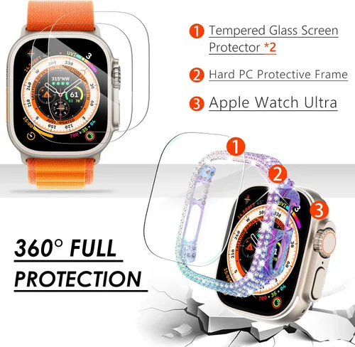 Vista 202 de Surace Bling - Carcasa con protector de pantalla para Apple Watch Series 3, 2, 1 de 1.496 pulgadas