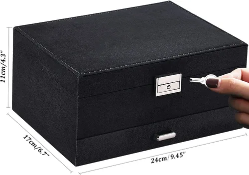 Vista 8 de Joyeros para mujer, organizador de joyas de terciopelo negro con cerradura, organizadores de joyas para adolescentes, organizador de joyas
