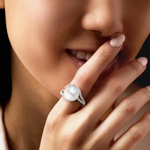 Vista 2 de Ross-Simons 12-12.5mm Cultured Pearl Ring With Diamonds in Sterling Silver