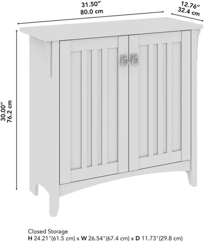 Vista 3 de Bush Furniture Salinas - Armario de almacenamiento pequeño con puertas y estantes en color blanco antiguo, baúl de 2 puertas para oficina en casa