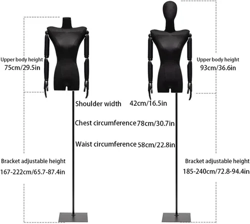 Vista 6 de Adjustable Black Female Mannequin Dress Form, 65.7-87.4 inch, Detachable Arms & Head, Size S/Small, Perfect for Jewelry Display & Fashion Retail