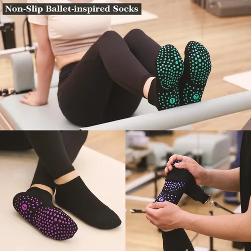 Vista 3 de Grip Socks for Pilates, Yoga, Hospital, Barre, Cushioned Ankle Sports Socks Women Non Slip Slipper Socks 4 Pairs