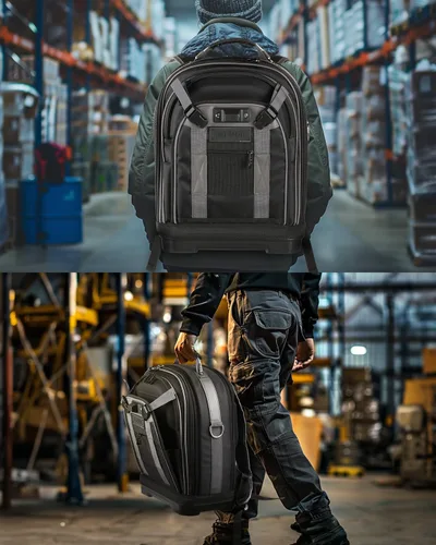 Vista 9 de Mochila de herramientas con compartimento para portátil, bolsa de herramientas completamente abierta, bolsas de herramientas HVAC, mochila