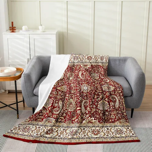 Vista 10 de Erosebridal Manta Bohemia de Tiro 40x50 Pulgadas, Retro Azul Amarillo Degradado Rojo Floral Bohemio Tribal de Vellón, Vintage Antiguo Enrejado