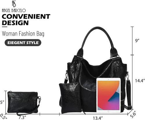 Vista 2 de Angel Barcelo - Bolsa de mano grande de piel suave con correa para el hombro para mujer