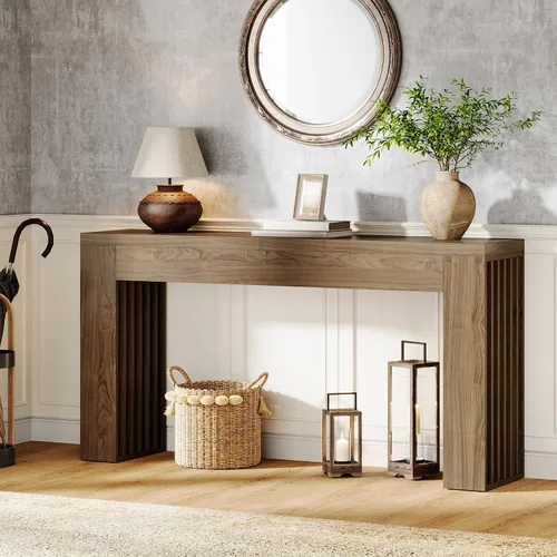 Vista 6 de Tribesigns - Mesa de sofá de consola de madera de 59 pulgadas de largo detrás del sofá con patas de listones verticales para entrada, pasillo