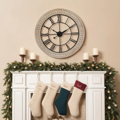Vista 3 de RiteSune Reloj de pared de 30 pulgadas de decoración, relojes de pared de granja que funcionan con pilas, silenciosos, relojes grandes de bambú