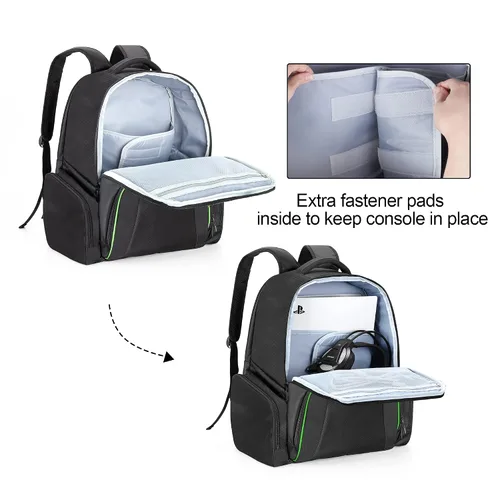 Vista 3 de CURMIO Gaming Console Backpack Compatible with PS5, PS4 and PS4 Pro, Travel Carrying Case with Pockets for Controller, Headset and Game Accessories