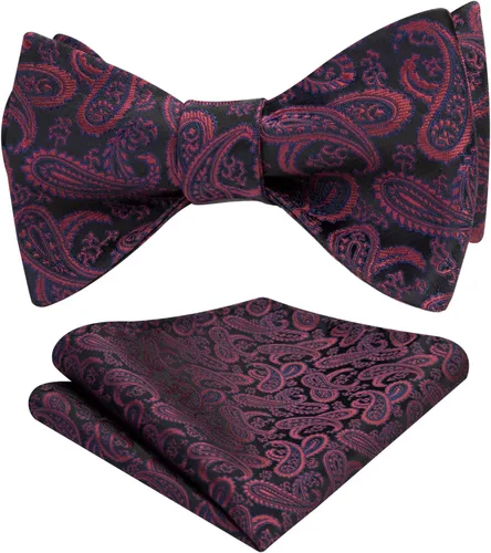Vista 207 de HISDERN Pajaritas para hombre, corbatín de cachemira para hombre, corbata de lazo y bolsillo cuadrado, juego formal de esmoquin para boda