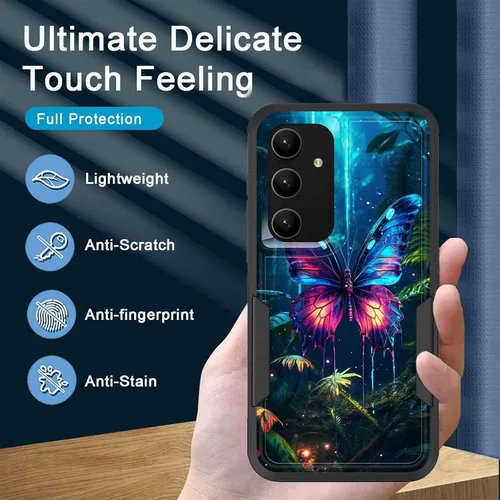 Vista 54 de Funda para Galaxy A14 5G, resistente de doble capa híbrida de policarbonato duro, goma suave, a prueba de golpes, funda protectora resistente