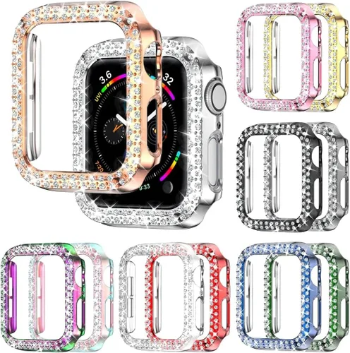Vista 9 de 12 Pack Rc-Z para Apple Watch Series SE(2ª) 6 5 4 40mm Bling Case, parachoques doble con diamantes brillantes, marco protector de repuesto de rines