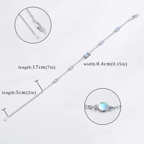 Vista 4 de Cuoka MoonstoneBracelets925SterlingSilverRainbowRoundMoonstoneGirlBraceletMoonstoneJewelleryforWomen Gilrs Girlfriend Mom (Round, Silver)
