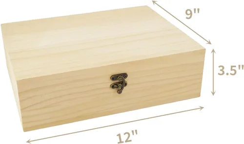 Vista 5 de JJSQ - Caja de almacenamiento de madera pequeña con tapa con bisagras, rectangular, sin terminar, sin pintar, caja de almacenamiento de madera
