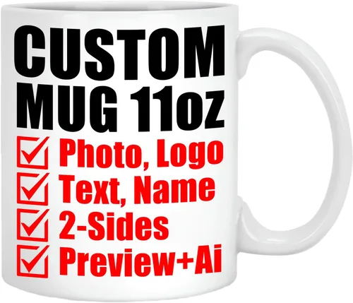 Vista 11 de Taza de café personalizada – Tazas personalizadas con texto en imagen, nombre de foto personalizado, logotipo, taza de cerámica – Cumpleaños, Negro