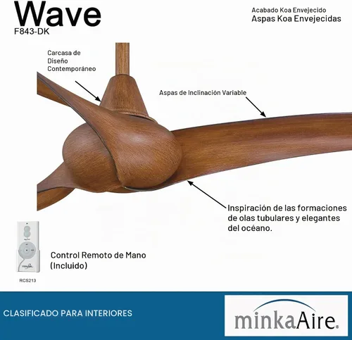 Vista 7 de Minka-Aire F843-WH ventilador de techo con control remoto de 52 pulgadas, ondulado, color blanco. Koa desgastado