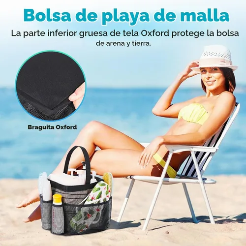 Vista 6 de Eudele – Neceser de malla para ducha portátil para artículos básicos de dormitorio universitario, bolsa de ducha grande con 8 bolsillos para playa