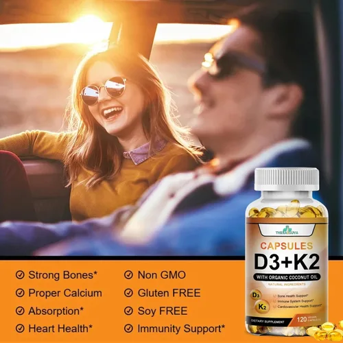 Vista 4 de TheraSuva Vitamina D3 de alta potencia 5,000 UI + K2 - Vegana, sin OMG, con aceite de coco orgánico para una mejor absorción - Soporte óseo