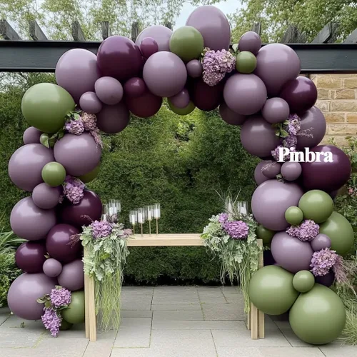 Vista 7 de Globos Burdeos Doble Relleno Morado Oscuro Ciruela Malva Guirnalda de Globos Granate Magenta Globos de Látex para Cumpleaños Despedida de Soltera
