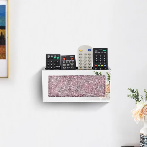 Vista 5 de Pibeyer Soporte de pared para control remoto con espejo, organizador remoto de diamante plateado aplastado, caja de almacenamiento decorativa