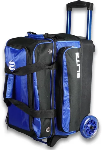 Vista 11 de ELITE Bolsa de bolos Deluxe de 2 bolas con ruedas lisas de 5 pulgadas, bolsillo grande para accesorios, compartimento para zapatos, mango extensible