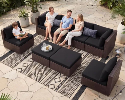 Vista 95 de NICESOUL Juego de muebles de patio de ratán extra grande con mesa para fogata de gas y propano, 29.3 pulgadas, respaldo alto, cómodos conversaciones