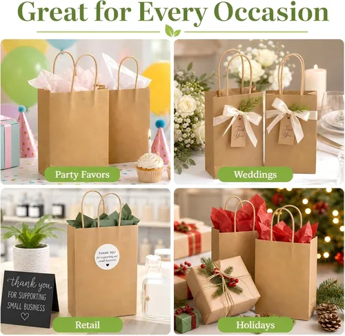 Vista 7 de MAQIHAN Bolsas pequeñas de papel kraft con asas – 15 bolsas pequeñas de papel de estraza marrón, bolsa de papel con caramelos, recuerdos de fiesta