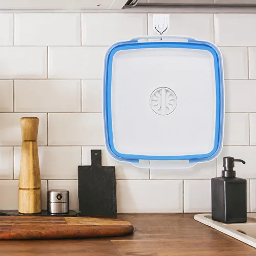 Vista 8 de Lavaplatos plegable de 2.4 galones (9L) con tapón de drenaje, para exteriores, multiuso, ahorro de espacio, bandeja de almacenamiento de cocina