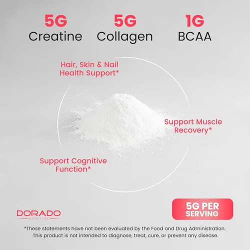 Vista 4 de Creatina para Mujeres Polvo de Monohidrato de Creatina 5G + 5000mg de Colágeno + 1000mg de BCAA 2:1:1 en Polvo (30 Porciones) Apoyo para Glúteos