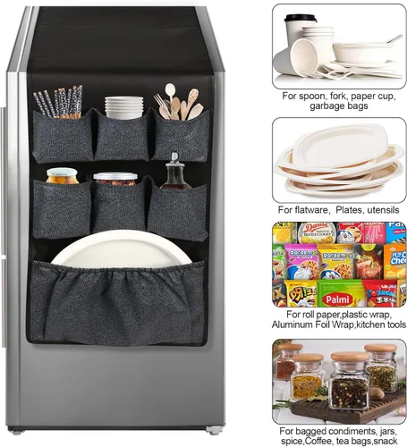 Vista 6 de Mini bolsa organizadora de almacenamiento para refrigerador, organizador de almacenamiento sobre el refrigerador con 15 bolsillos de tela extra
