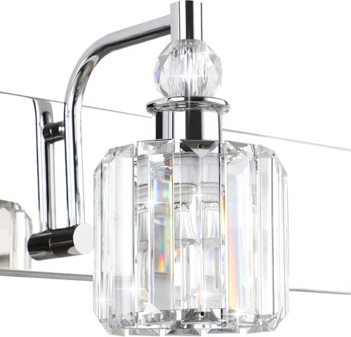 Vista 7 de Ralbay - Luces de tocador de cristal, 2 luces, modernas lámparas de cromo de cristal para iluminación de baño, para usar sobre el espejo